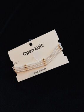 Open Edit Gold & White Pearl Multi-Strand Choker Necklace